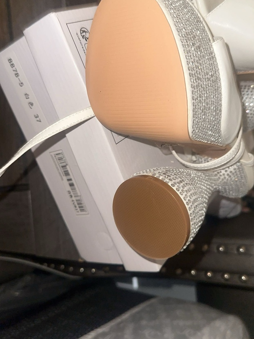 Crystal Embellished White Heeled Sandals